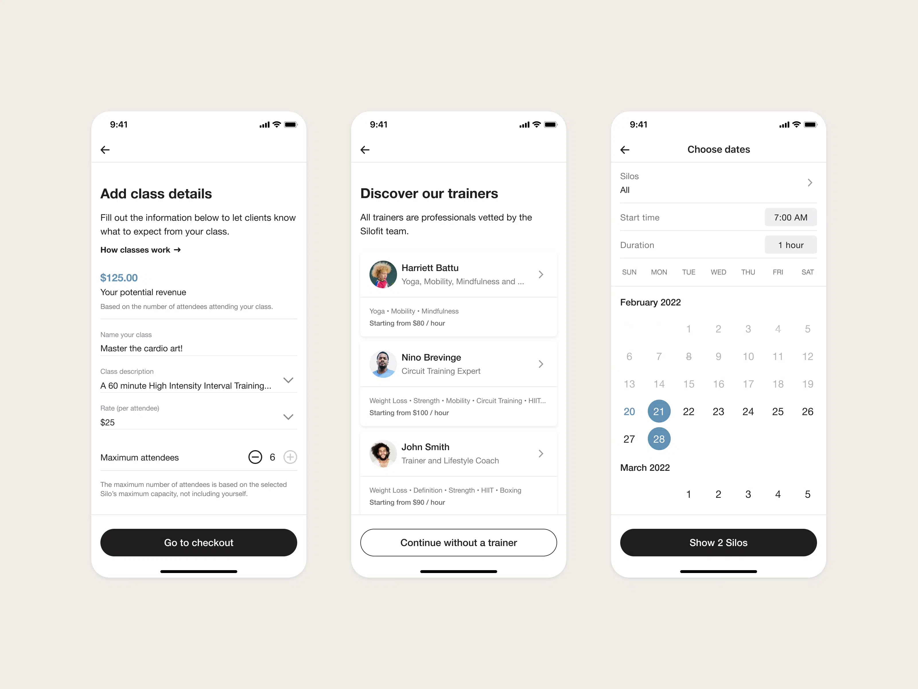 Silofit app screen